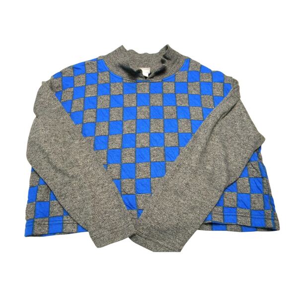 Vintage Avon Fashions Checkered Heathered Gray Blue Cropped Oversized Sweatshirt - Picture 1 of 7